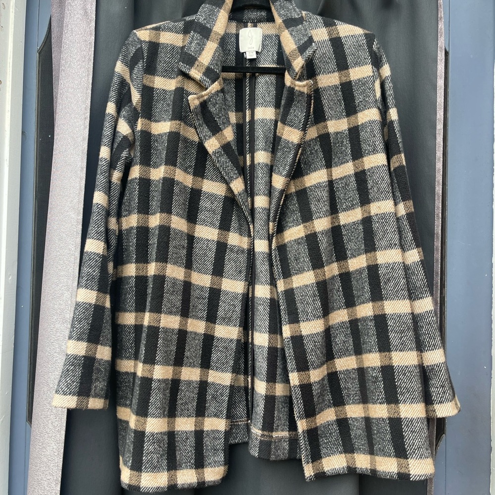 Joie Black and Tan Plaid Blazer Wool-Blend Coat
